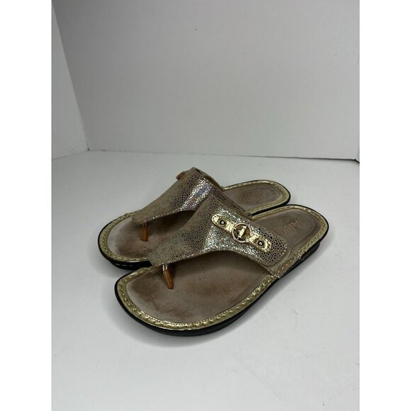 Algeria Women’s Thong Sandals/EUC/Size Euro38-US8/Gold & Multicolor Metallic - Picture 1 of 6